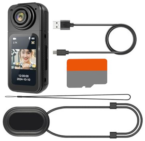 Tumkamera - Mini Magnetic Action Cam med 180° justerbar vinkel för foton och video | Bärbar resevideokamera för vlogging, babyövervakning, husdjurspromenader, fammoment
