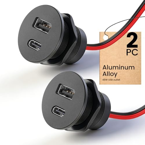 ​​CamperXlite USB-uttag 12V husbil, aluminium 18W QC 3.0 och 30W PD 3.0 husvagn, snabbladdare, yacht inbyggt uttag för släpvagn, husvagn, båt, skåpbil, lastbil (2 st)