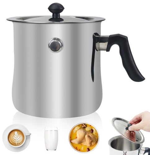 SKJJM 1.5L Milchtopf mit Deckel, Simmertopf mit Pfeife, Puddingtopf aus Edelstahl, Simmertopf Puddingtopf Wasserbad Schmelztopf aus Edelstahls für Gas Elektro Induktion (Silber,Edelstahl)