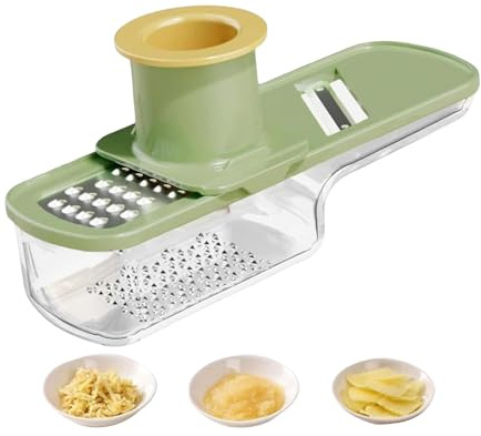 Qutalmi Cortador de ajos, mango sencillo, aspira de verduras con recipiente de almacenamiento, picadora manual y de verduras, para jengibre, cebollas, alimentos, zanahorias, almendras, cocina