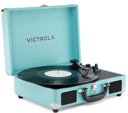 Victrola Journey II (Modelo 2025) – Tocadiscos Bluetooth portátil Tipo Maleta con Altavoces estéreo Integrados y Sonido Potente, 3 velocidades, conectividad Bluetooth bidireccional (Turquesa)
