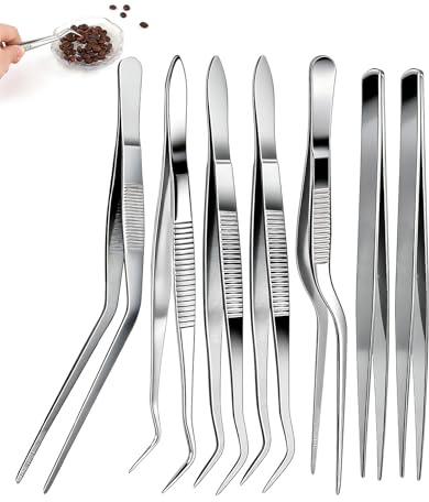ALONK 7 Stück Kochpinzette Edelstahl, Professionelle Rutschfest Küchenpinzette für Dekorieren von Speisen Kochen Backen