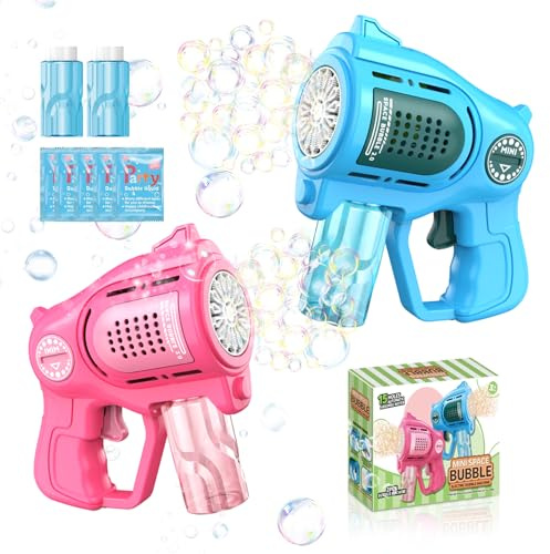 2-Pack Bubble Gun for Toddlers 1-3 Kids 4-8, 15-Holes Automatic Bubble Machine Blower Blaster Maker with 2 Bottles Solution, Easter Party Favors Summer Outdoors Wedding Toys Gifts for Boys Girls