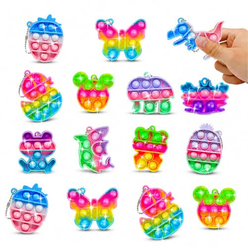 MLRUQRX 15 Porte-clés Pop pour Enfants – Mini Jouets Fidget Anti-Stress – Cadeaux de Fête pour Enfants de 4 à 8 ans – Idéal pour Goodie Bags et Prix de Classe