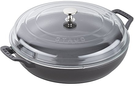 STAUB Cast Iron Braiser with Glass Lid, Dutch Oven, 3.5-quart, serves 3-4, Made in France, Matte Black