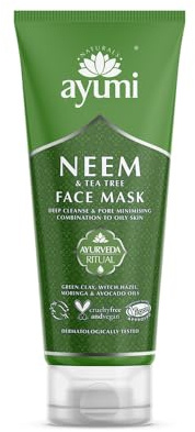 Ayumi Neem & Tea Tree Face Mask | Oil Control Green Clay Mask | Acne Face Mask for Acne Treatment | PoreMinimiser Mask with Witch Hazel | Women & Mens FaceMask | 100ml