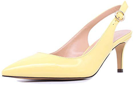 Castamere Escarpins Femme Kitten-Heels Slingback Bout Pointu Sandales 6.5CM Jaune Vernis Escarpin EU 42
