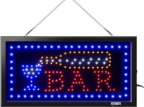 FITNATE BAR Schild, LED Leuchtschilder, 48x25cm LED Leuchtreklame Werbung mit 2 Lichtmodi, EU-Stecker(Rot&Blau),Festival Licht für Bar/Geschäft/Zimmerwand
