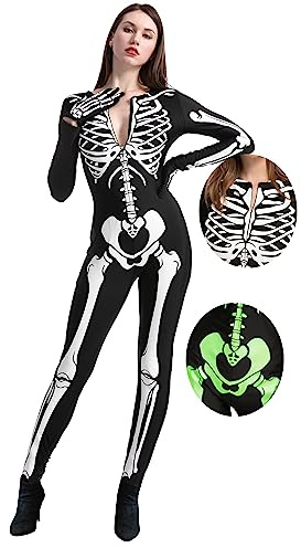 Spooktacular Creations Adult Women Skeleton Costume, Glow in the Dark Skeleton Costume for Halloween Dress Up Party Role Playing Cosplay