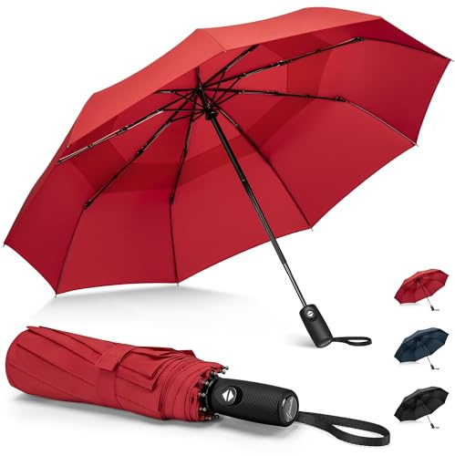 NINEMAX Regenschirm Sturmfest Taschenschirm Automatik, Regenschirm Klein Stabil, Kleiner Reise Schirm 44.5inch für Herren Damen (Rot)