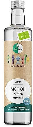 Go-Keto BIO MCT Oil C8, 500ml | Olio MCT C8, 100% olio di cocco biologico, senza olio di palma | perfetto per dieta chetogenica | crema di caffè cheto per caffè o frullato cheto | Paleo, vegano