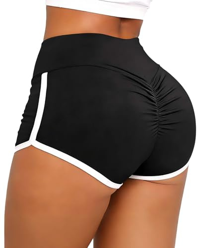TZLDN Womens Gym Shorts for Women Ruched Butt Lifting Booty High Waist Compression Yoga Workout Cycling Shorts Black Hot Pants #2Classic - Black, M
