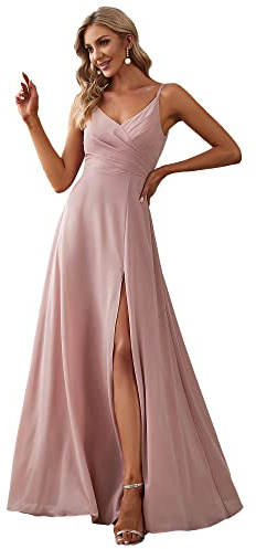 Ever-Pretty Vestido de Dama de Honor Largo Sin Mangas con Abertura Elegante y Cuello en V Rosa Polvorienta 40