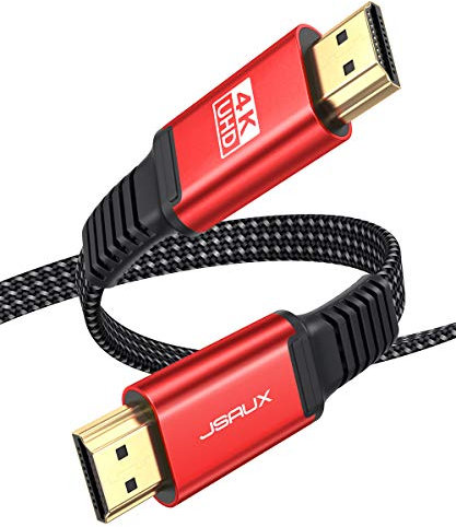 JSAUX HDMI Kabel 2Meter [4K@60Hz,HDMI 2.0,18Gbps] Flach HDMI 2.0 Kabel Highspeed 3M HDMI Nylon Geflochten Kabel Support 4K 3D HDR UHD 2160p 1080p Ethernet ARC PS3/4 TV PC Rot