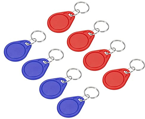 sourcing map 8Pack RFID Schlüsselanhänger UID 13.56MHz Wiederbeschreibbar IC-Karte Rot/Blau