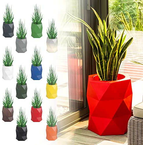 Monumo®️ Modena Blumentopf Groß XXL mit Innenkasten wetterfest, Blumenständer für Garten, Pflanzentopf für Balkon, moderner Blumenvase, Blumenkübel, viele Farben (46 cm x 46 cm x 54 cm, Rot)