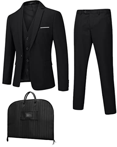 Cloudstyle Costume Homme 3 Pièces Mariage Slim Fit Smoking Casual Veste Gilet et Pantalon avec Housses à vêtements Noir XXL