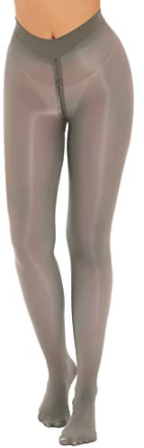 TiaoBug Damen Ouvert Strumpfhose mit Reisverschluss im Schritt Transparent Pantyhose Feinstrumphose Sommer Leggings Stockings Grau XL