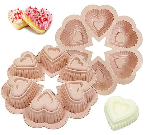 inki Herz Kuchenform Muffinform Muffinblech, 6-Kavität 3D Liebesherz Silikon Backformen, Antihaftbeschichtet, Silikonform in Herzform, Muffin Backform, für Seife,Schokolade,Gelee,Cupcake (Rosa)