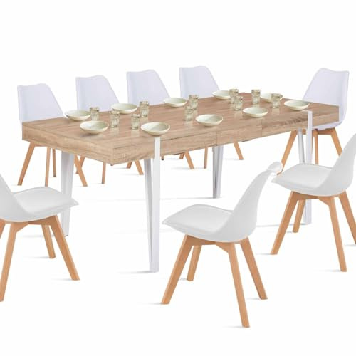 IDMarket - Table à Manger Extensible Rectangle Austria 6-10 Personnes Bois Pied épingle Blanc 160-200 cm