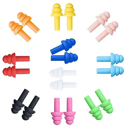 JOIYHY 10 Paia Tappi Orecchie Dormire, 10 Colori Tappi per Orecchie Antirumore, Tappi Auricolari in Silicone Riutilizzabili Morbido e confortevole, per Dormire/Russare/Nuoto/Studiare/Viaggiare