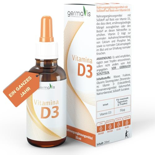 Germavis Farmaceutici - Vitamina D3 10000 ui di alta qualità - naturale - 1 Anno di Trattamento - Flacone da 20 ml in gocce