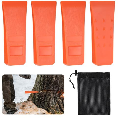 Yimomoyi Coins de Abattage de Arbres, 4Pcs Cales d'coupe avec Pointes, 6 Coin Abattage ABS Plastique avec Poche, Outil Accessoire pour Bûcheron, Couper l'arbre, Tronçonneuse
