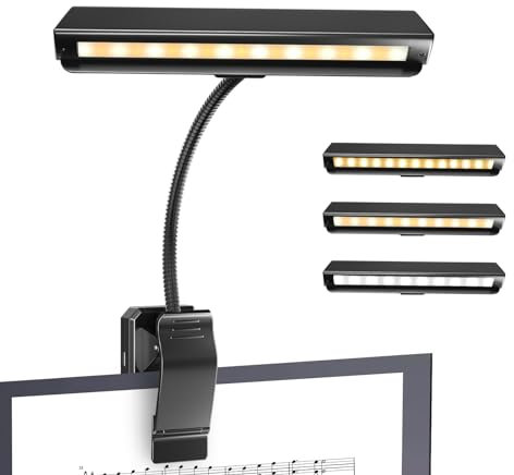 BrightArk 19 LED Superhell Notenpultleuchte, Lampe für Notenständer zum Aufklemmen auf Orchester,Notenpultleuchte,9 Stufen Dimmbar,Wiederaufladbar,Perfekt für Klavier,Orchester,Noten,Gitarre