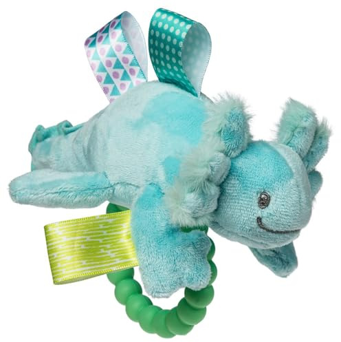 Mary Meyer, 41623M, Taggies Hochet doux pour bébé avec anneau de dentition apaisant et étiquettes sensorielles, 15,2 cm, pétillant Aqua Axolotl