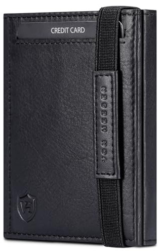 VON HEESEN Slim Wallet mit Münzfach & RFID Schutz - Leder Geldbörse Herren klein - Mini Geldbeutel Damen Portmonee - Kartenetui Echtleder Karten Portemonnaie - Kreditkartenetui Schwarz glatt