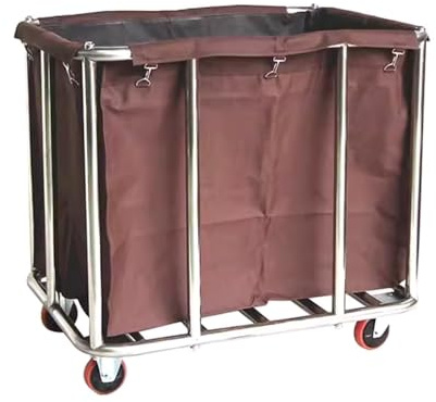 Cesta Ropa Sucia con 4 Ruedas Carro de Limpieza Profesional Gran Uso Acero Inoxidable Intensivo Cesta de La Ropa 100kg de Carga para Uso Comercial y Doméstico(Brown,90 * 65 * 85cm)