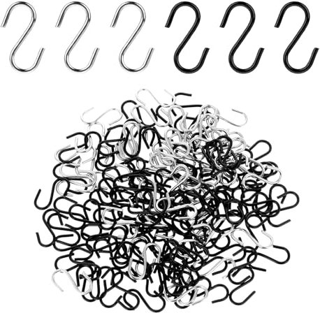 JJUNW Lot de 100 mini crochets en forme de S - 14 mm - En métal - À suspendre - Peu encombrant - Pour bricolage, artisanat, bijoux, porte-clés - Argenté et noir
