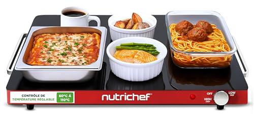 NutriChef Electric Warming Tray | Glass Surface Hot Serving Tray | Adjustable Temperature 140°F to 230°F | Energy Efficient & Space Saving | Perfect for Buffets,Parties & More | 21.2 x 16.5 IN | Red