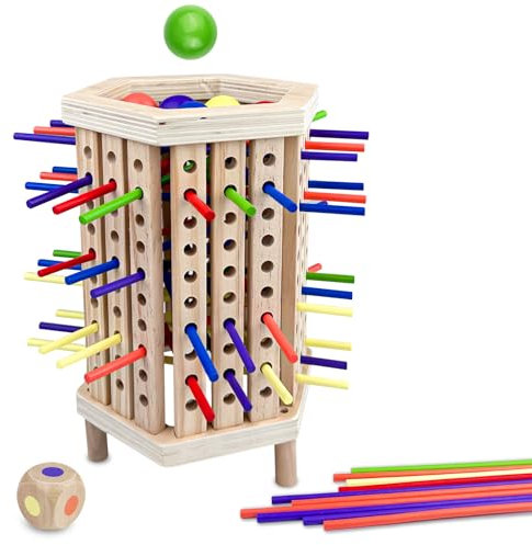 Chiluxendo Juegos de Mesa niños +3 años, Juego de Madera Montessori con Palitos de Coloridos, Juegos de Tablero Educativo Familiares y Viaje Juego de Habilidades Motoras Finas Juego de Torre