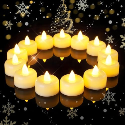 AMAGIC 24 Stück flammenlose LED-Teelichter batteriebetrieben, elektrische gefälschte Teelicht-Kerzen für Votiv, Halloween, Weihnachten, Home Decor（wachs）