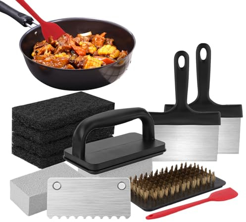 Set di pulizia per barbecue con parte superiore piatta, kit di pulizia per barbecue, resistenti, utensili da cucina multiuso per campeggio, picnic, spiaggia