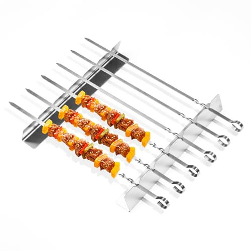 TEUYOE Lot de 6 brochettes en acier inoxydable avec 2 supports de support et sac de rangement, accessoires pour barbecue extérieur pour barbecue à gaz et barbecue extérieur