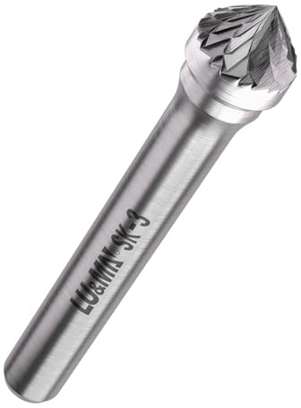 Tungsten Carbide Burr 90° Cone, SK-3, Double Cut, 3/8 x 3/16 Head, 1/4 Shank, Versatile Burr Bit for Metalworking, Woodworking, Grinding, Shaping & Deburring by LU&MN