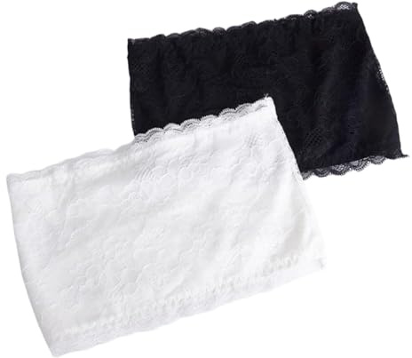 Damaiyyy Tube Top in Pizzo Floreale da Donna 2 Pezzi Reggiseno a Tubino in Pizzo Floreale da Donna Senza Spalline Bra Elastico Fascia Toracica (Bianco e Nero)