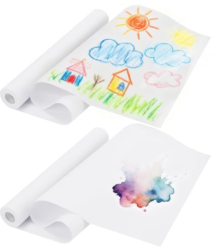 FUNSUEI Paquete de 2 rollos de papel de dibujo blanco, 44 cm x 25 m, papel de boceto, tablero de anuncios, arte de pared y envoltura de regalos