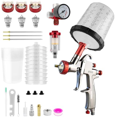 R500 LVLP pistola a spruzzo ad aria con 10 pezzi 650 ml pistola a spruzzo usa e getta, 3 ugelli da 1.3/1.5/1.7 mm e regolatore dell'aria, Pistola per verniciatura (1.3/1.5/1.7mm ugello)