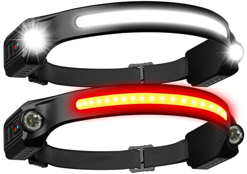 Head Torch Rechargeable,2 Packs Headlamp with Red Light 2XPE 260°Wide Beam