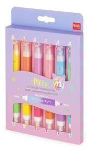 Legami - Set di 6 Evidenziatori Doppia Punta Pastello e Neon, Meow, 6 Pezzi, 12 Colori (1 confezione)