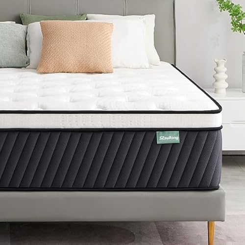 SZsuilong Matelas 140x190, Épaisseur 26 cm, H3/H4, Hybride Noir 7 Zones | Mousse à Mémoire de Forme, Bords Renforcés, Isolation des Mouvements, Tissu Respirant, OEKO-TEX, Roulé Sous Vide