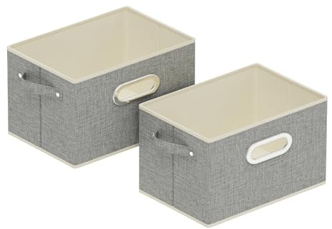 ENUMAIL Cubo di Stoccaggio in Tessuto, Organizer Armadio Aperto, Cesto Portaoggetti in Tessuto con Maniglia, Adatti per Armadi, Uffici, Camere da Letto, Set di 2, 26x20x17cm, Grigio