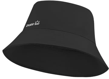 Zylioo Stor huvud vändbar fiskarhatt, stor kylning resehatt, dubbelsidig sommarhatt för män och kvinnor, strandsolhatt, svart, L-XL