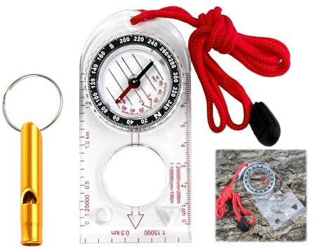 Brújula de Navegación Profesional, Brújula de Orientación Impermeable con Función Luminosa, con Silbato de Rescate, para Senderismo, Lectura de Mapas, Expedición y Carrera de Orientación