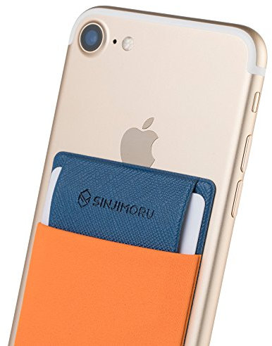 Sinjimoru Stick On Card Holder, Attachable Phone Wallet Compatible with Almost Every Phone - iPhone, Android & Most Cell Phones. Sinji Pouch Flap, Orange