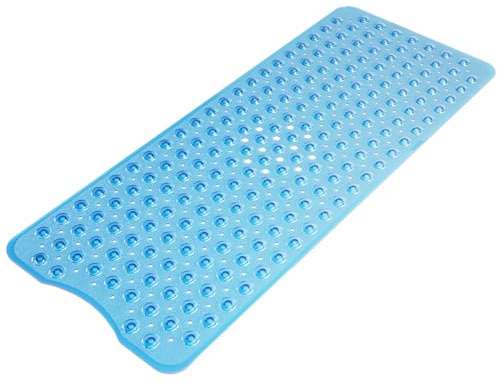 AmazerBath Shower Mat Non Slip 40 x 16 Inches, Bathtub Mat Shower Stall Mats with Suction Cups and Drain Holes, Non Slip Bath Mat for Tub for Elderly & Kids, Clear Blue