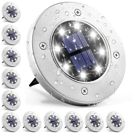 GIGALUMI Solar In-Ground Fence Lights - 12 Pack Cool White, Waterproof Fence Perimeter Lights, No-Drill Installation, Compatible with Wood, Metal, Vinyl, Concrete and Composite Fences
